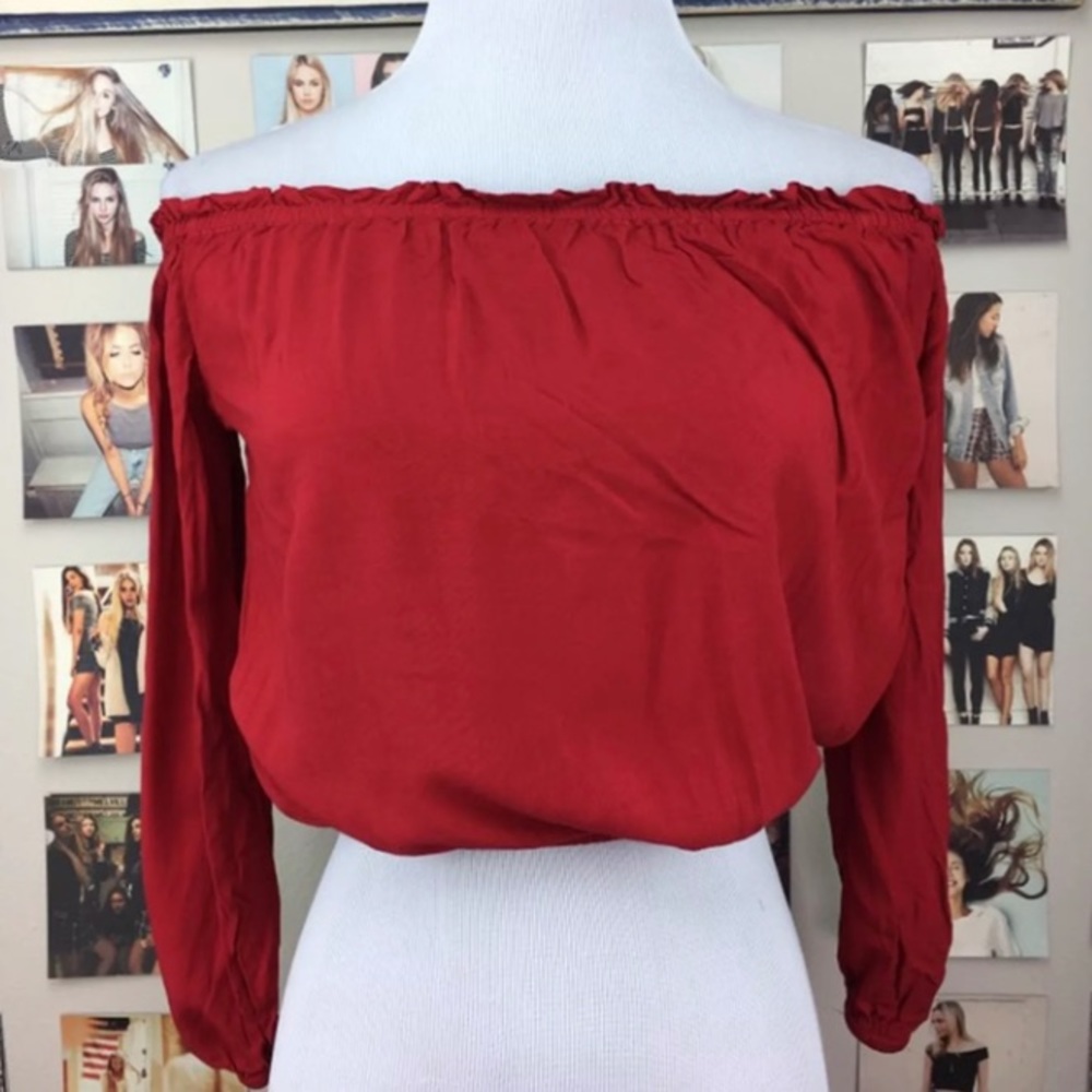 Brandy Melville red Maura off the shoulder top